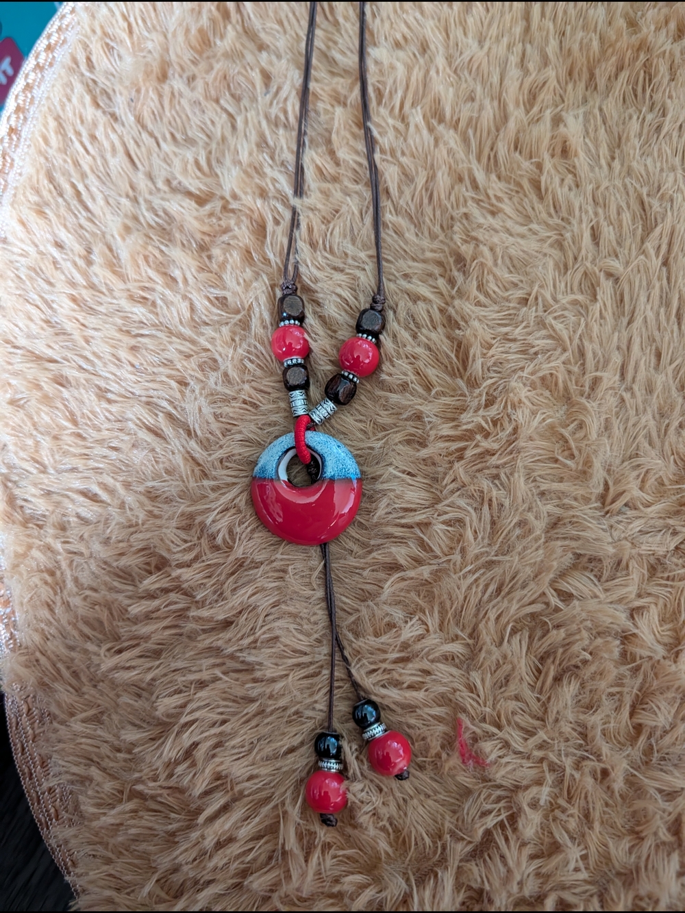 Red and Blue Ceramic Pendant Necklace - Women Jewelry